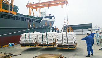 Loading bags of rice